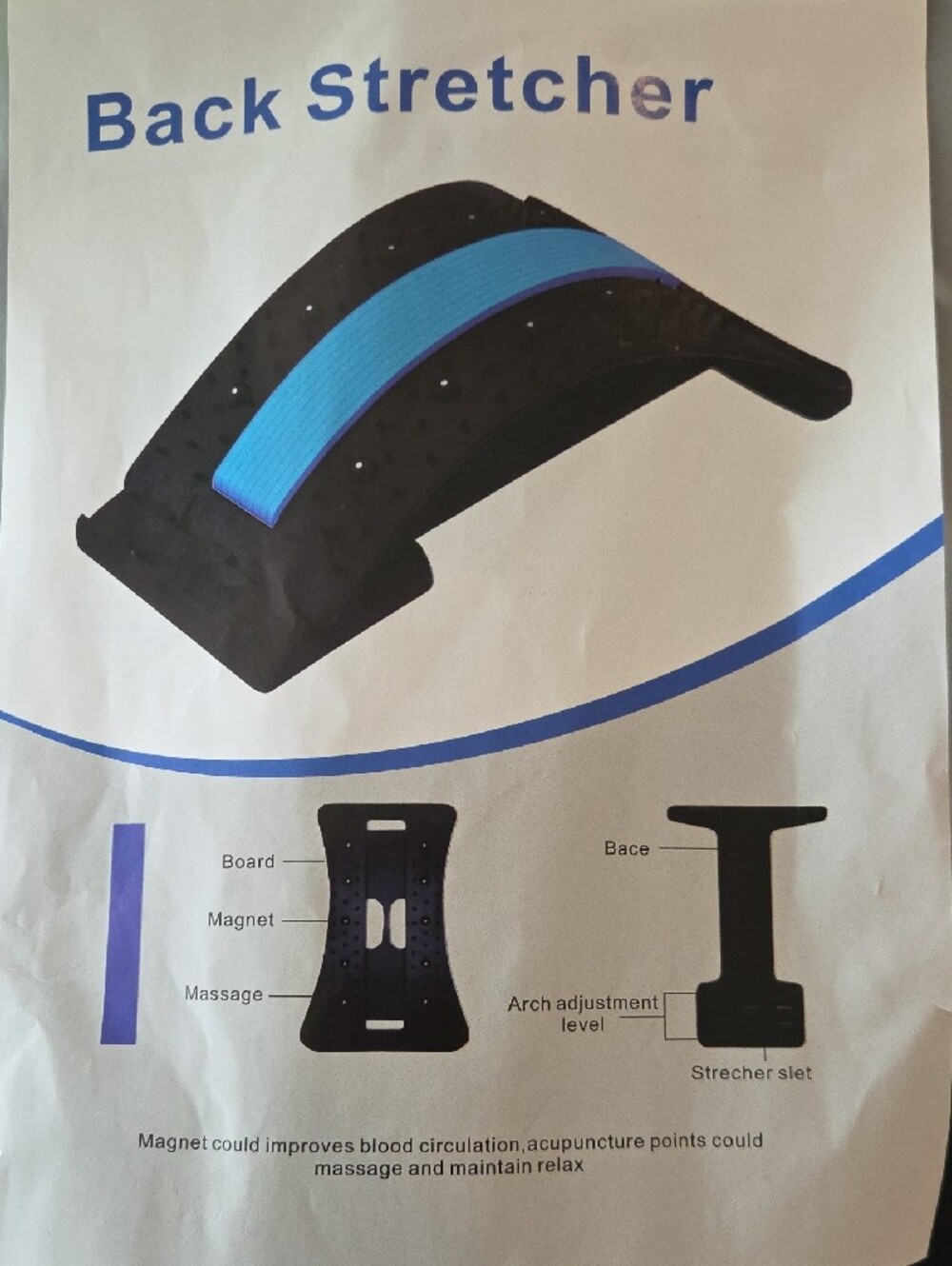 Back Stretcher Lumbar Support - Black with Blue Accent New In Package